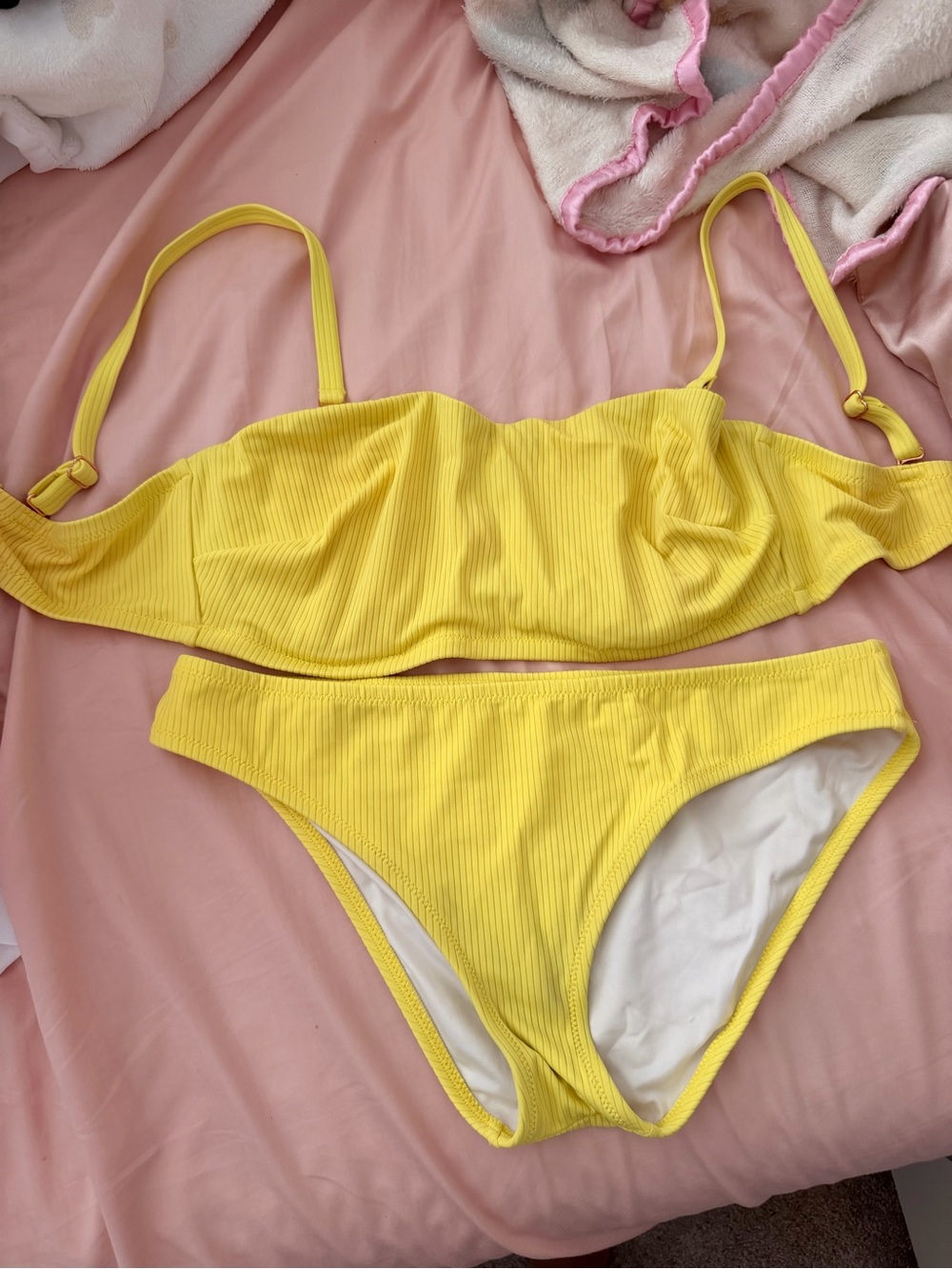 Shade & Shore Yellow Ribbed Bandeau Bikini Set